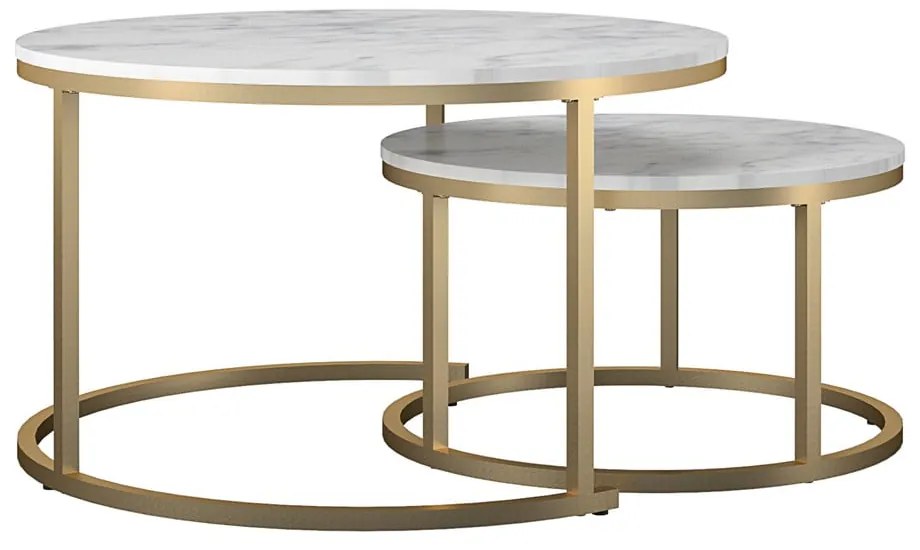 Fehér-aranyszínű kerek dohányzóasztal szett márvány dekorral 2 db-os ø 79 cm Amelia – CosmoLiving by Cosmopolitan