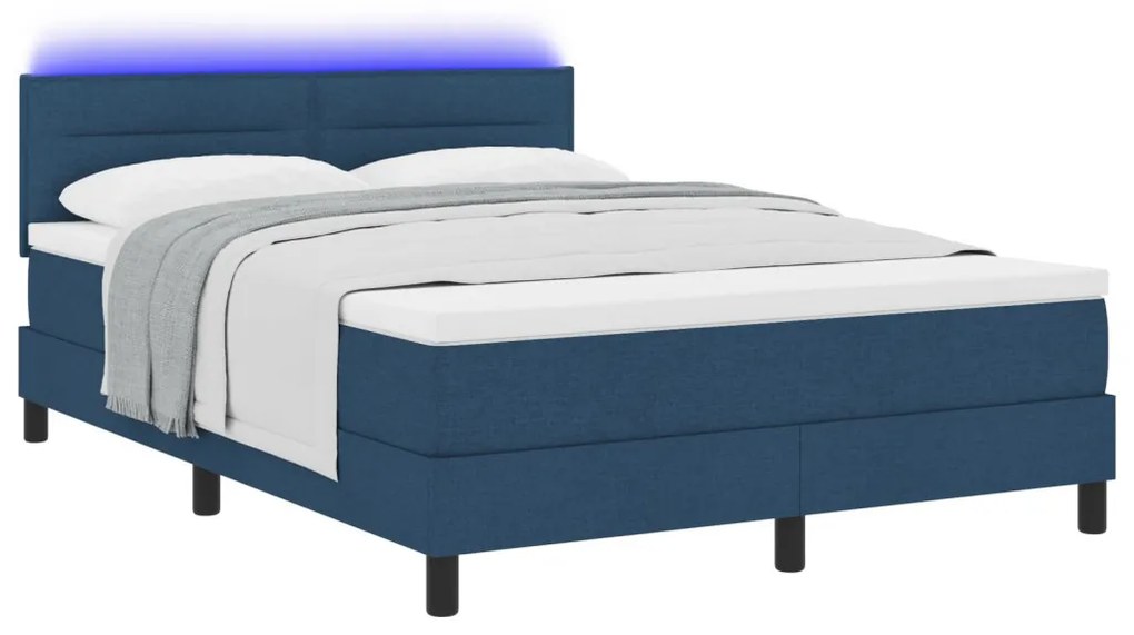 vidaXL Boxspring Ágy Mattal és LED Kék 160x200 cm Szövet