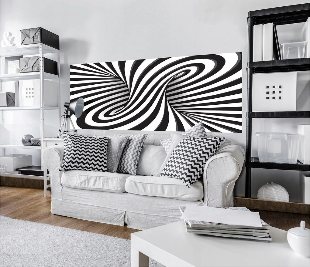 Fotótapéta Spirál illúzió mélység absztrakt fekete-fehér 250x104 +ragasztó