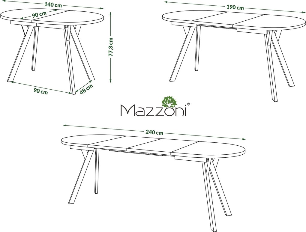 Mazzoni Ovális bővíthető ALMO asztal Matt Fehér / fekete lábakkal