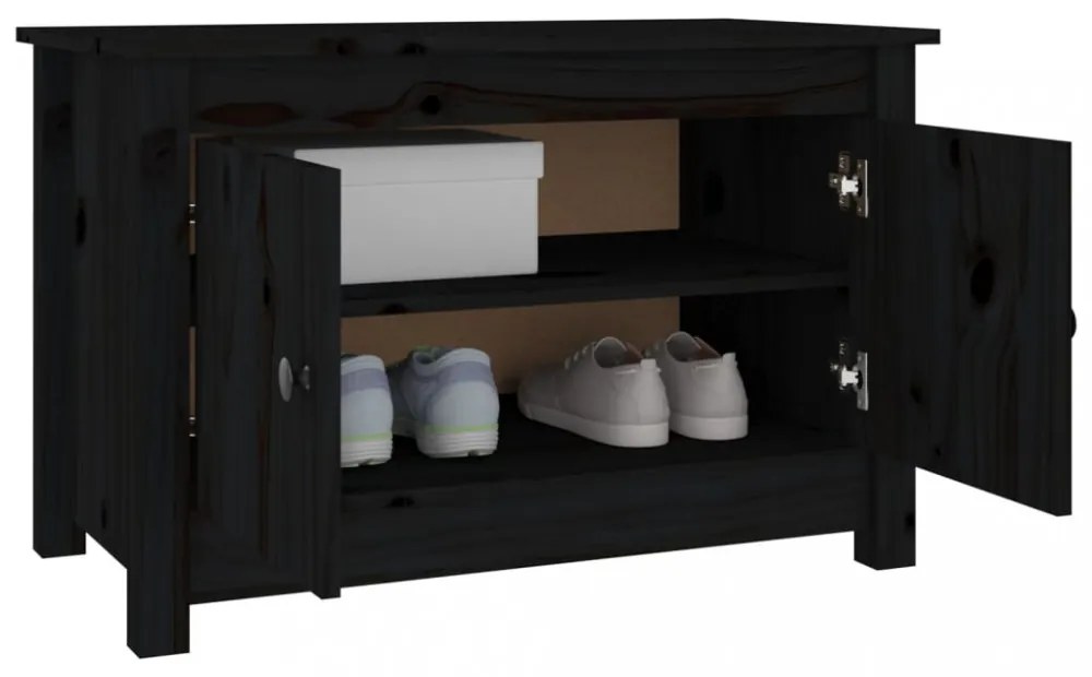 fekete tömör fenyőfa cipősszekrény 70 x 38 x 45,5 cm