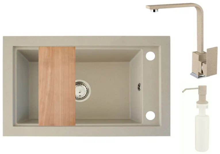Panama P686-427B Gránit Mosogató + Design Csap + Adagoló + Deszka + Szifon (bézs)