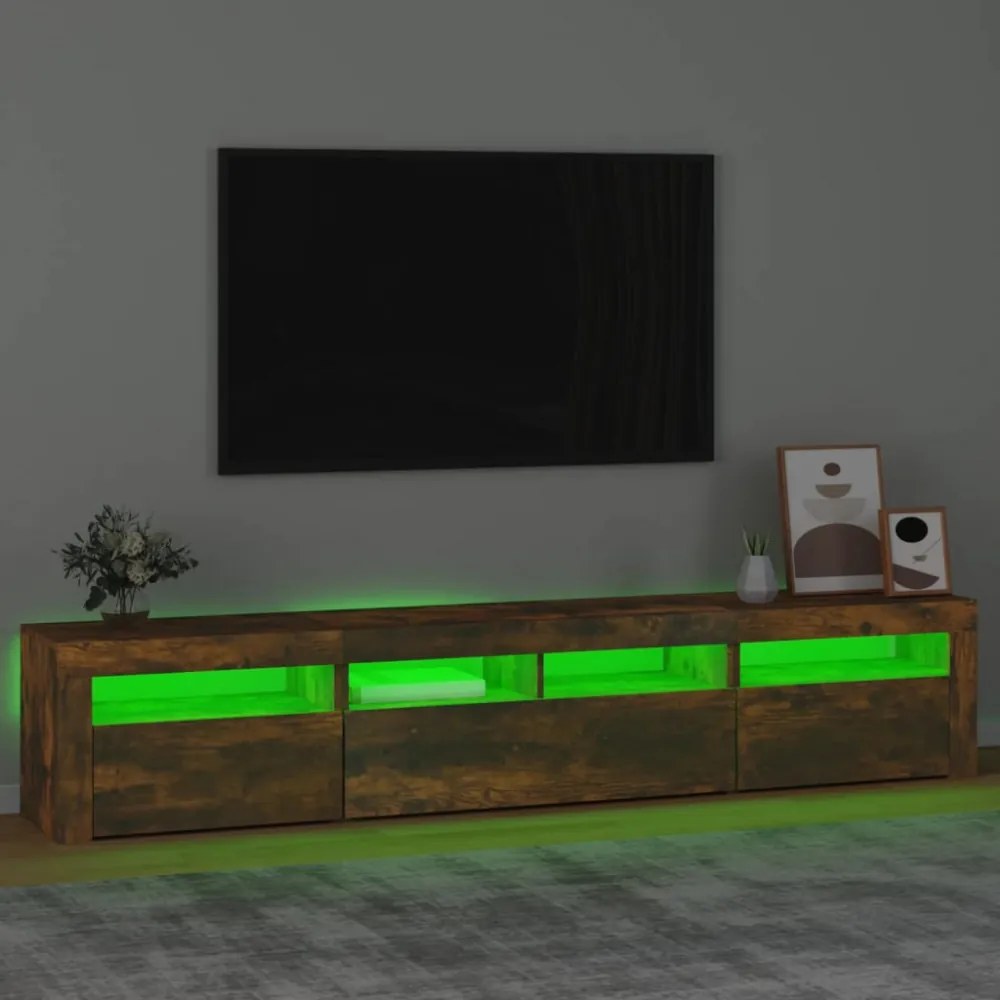 füstös tölgy színű TV-szekrény LED-világítással 210x35x40 cm