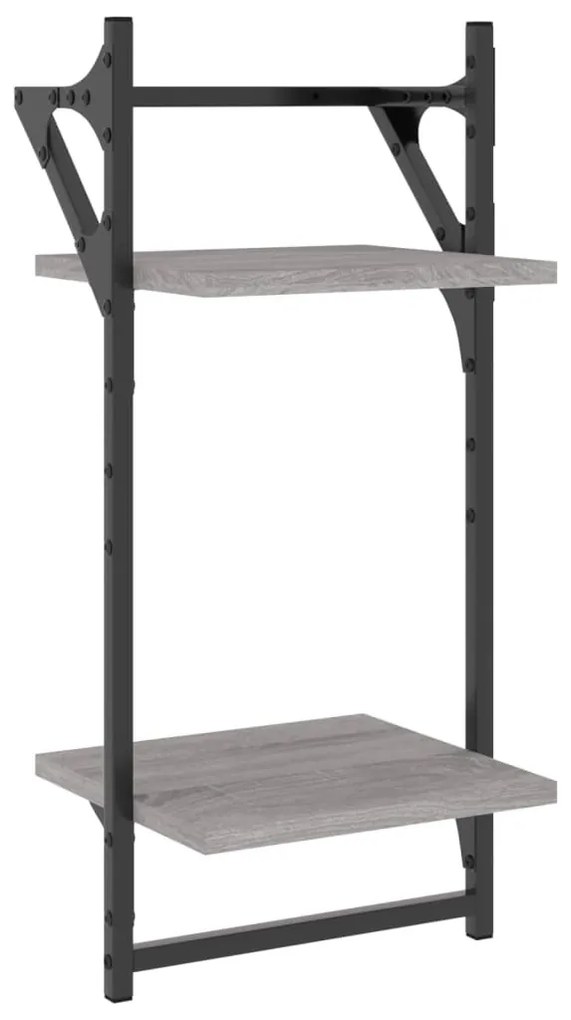 2 db 2 szintes szürke sonoma tölgy falipolc rúddal 30x25x65 cm