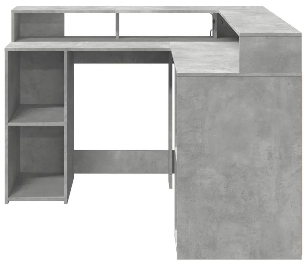betonszürke szerelt fa íróasztal LED-világítással 130x130x91 cm