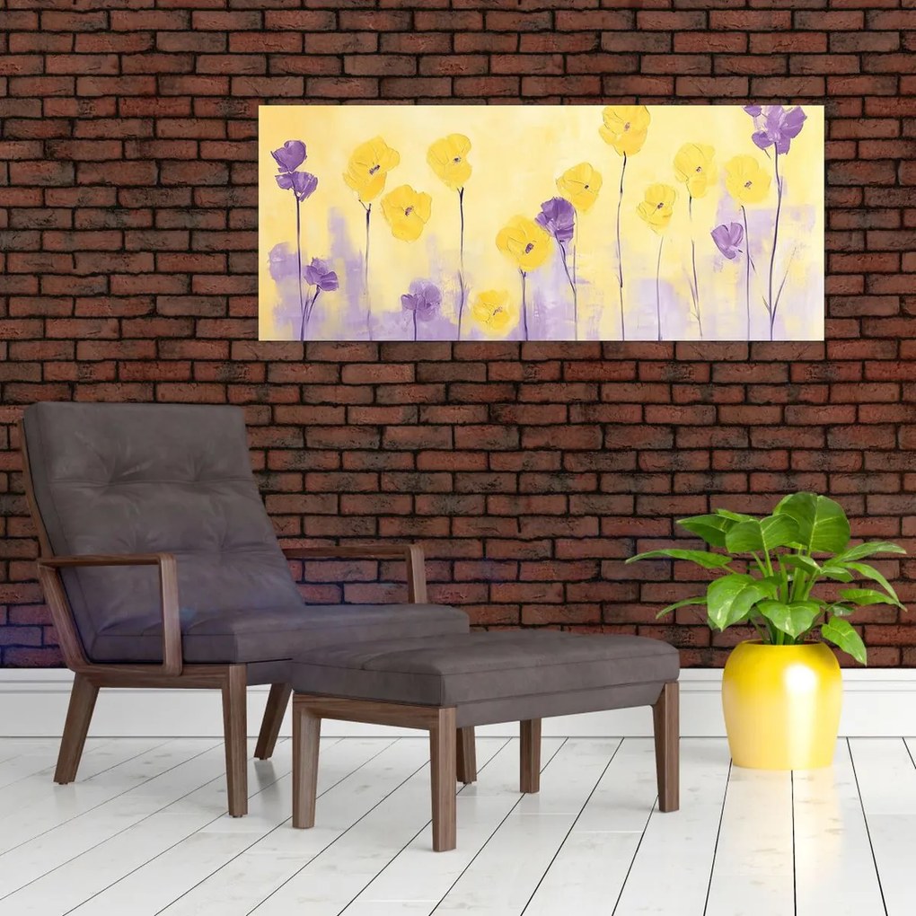 Kép - Lila és sárga virágok (120x50 cm)