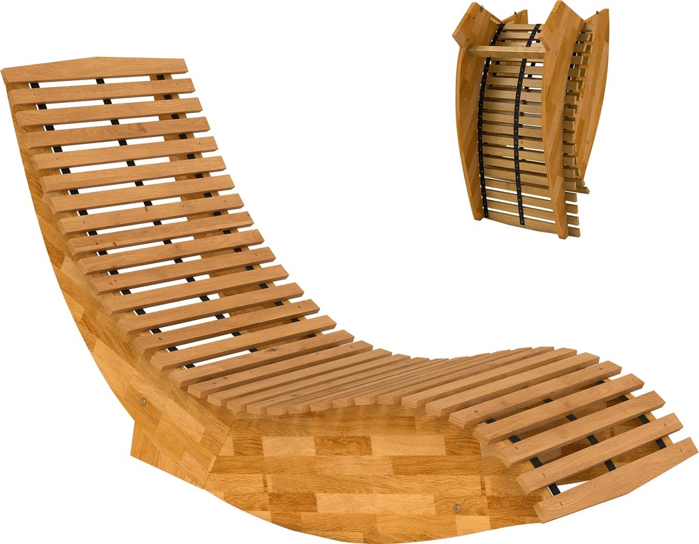Outsunny összecsukható akácfa napozóágy – ergonomikus S-alakú lécezett kialakítás, hintázó napozóágy kertbe, erkélyre és teraszra, teherbírás: 120 kg