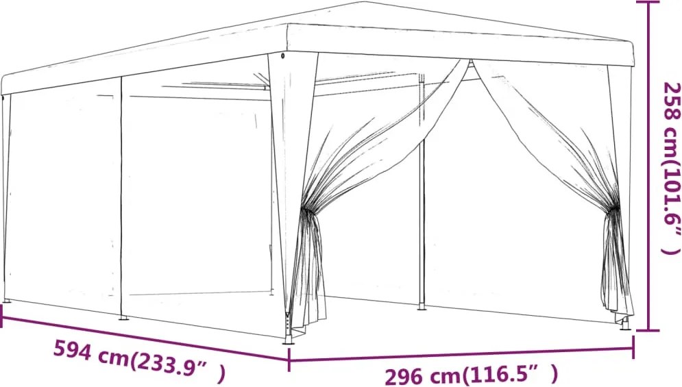 Piros HDPE rendezvénysátor 6 hálós oldalfallal 3 x 6 m
