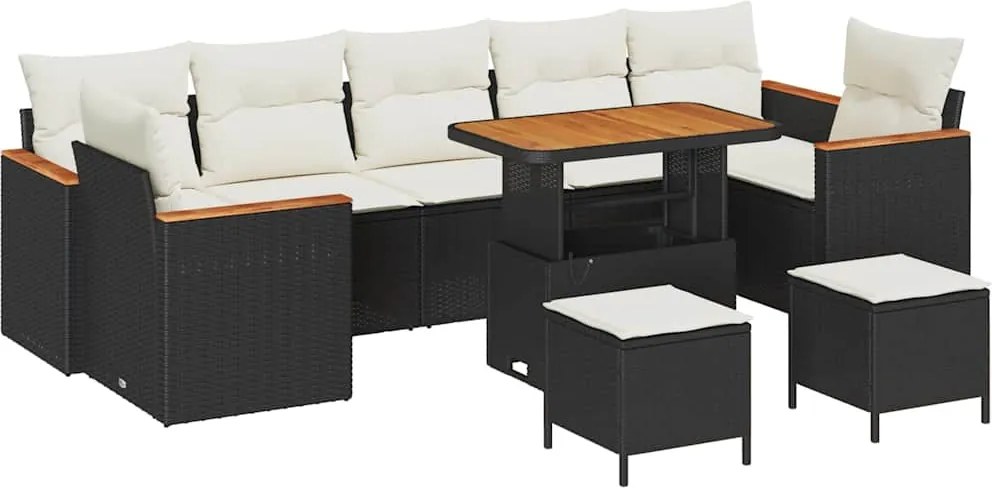 vidaXL Kerti Kanapé Szett párnával 10 pcs Fekete Poli rattan