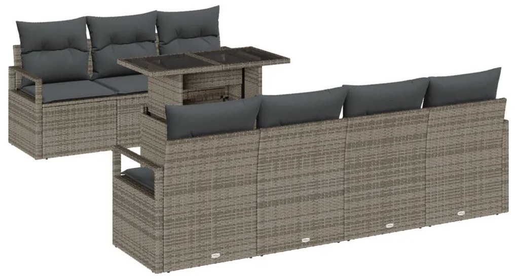 8 darabos kertkanapé szett párnákkal szürke poly rattan, 2 személyes kertkanapé tárolóval és párnákkal szürke poly rattan