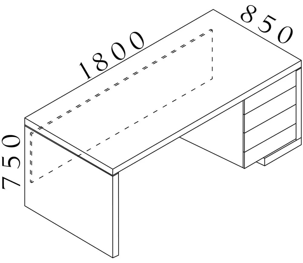 Lineart asztal 180 x 85 cm + jobb konténer, világos szil / antracit