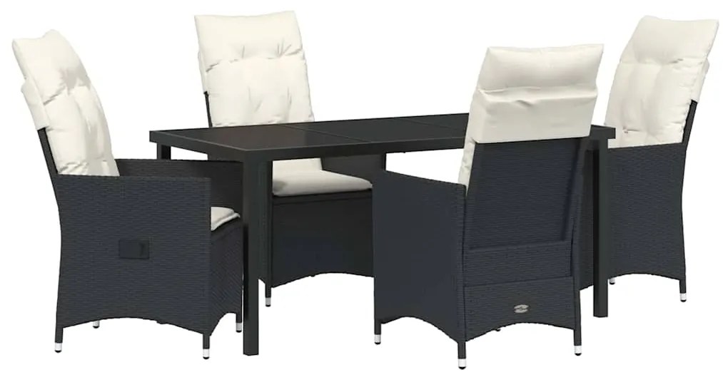 vidaXL Kert étkező szett párnával 5 pcs Fekete polirattan