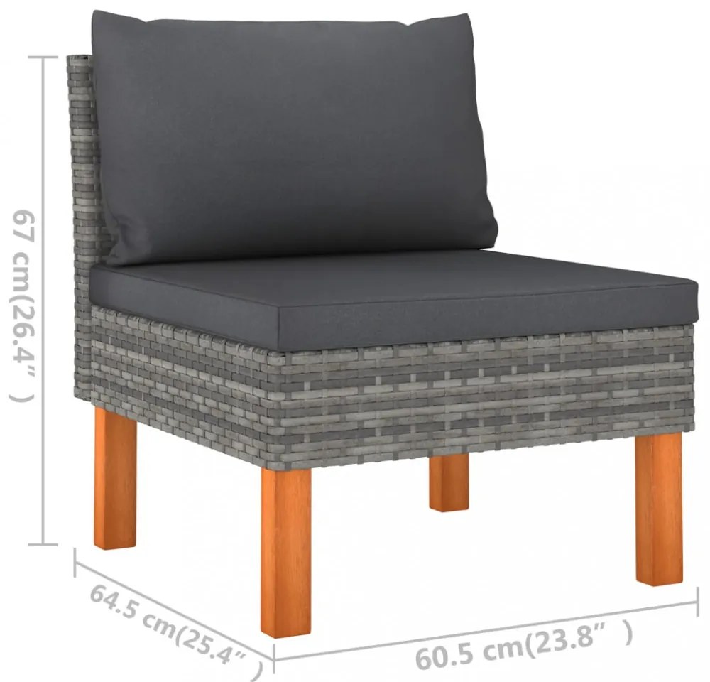 3 személyes szürke polyrattan kerti kanapé párnákkal