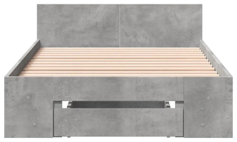 betonszürke szerelt fa ágykeret fiókkal 100 x 200 cm