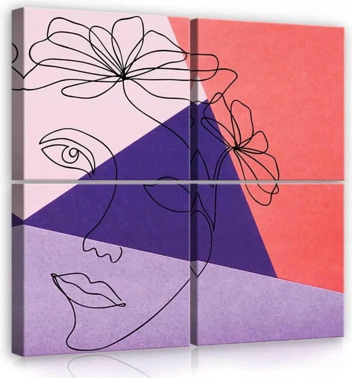 Vászonkép 50x50 Vonal minimalizmus portré virágok absztrakt modern pasztell
