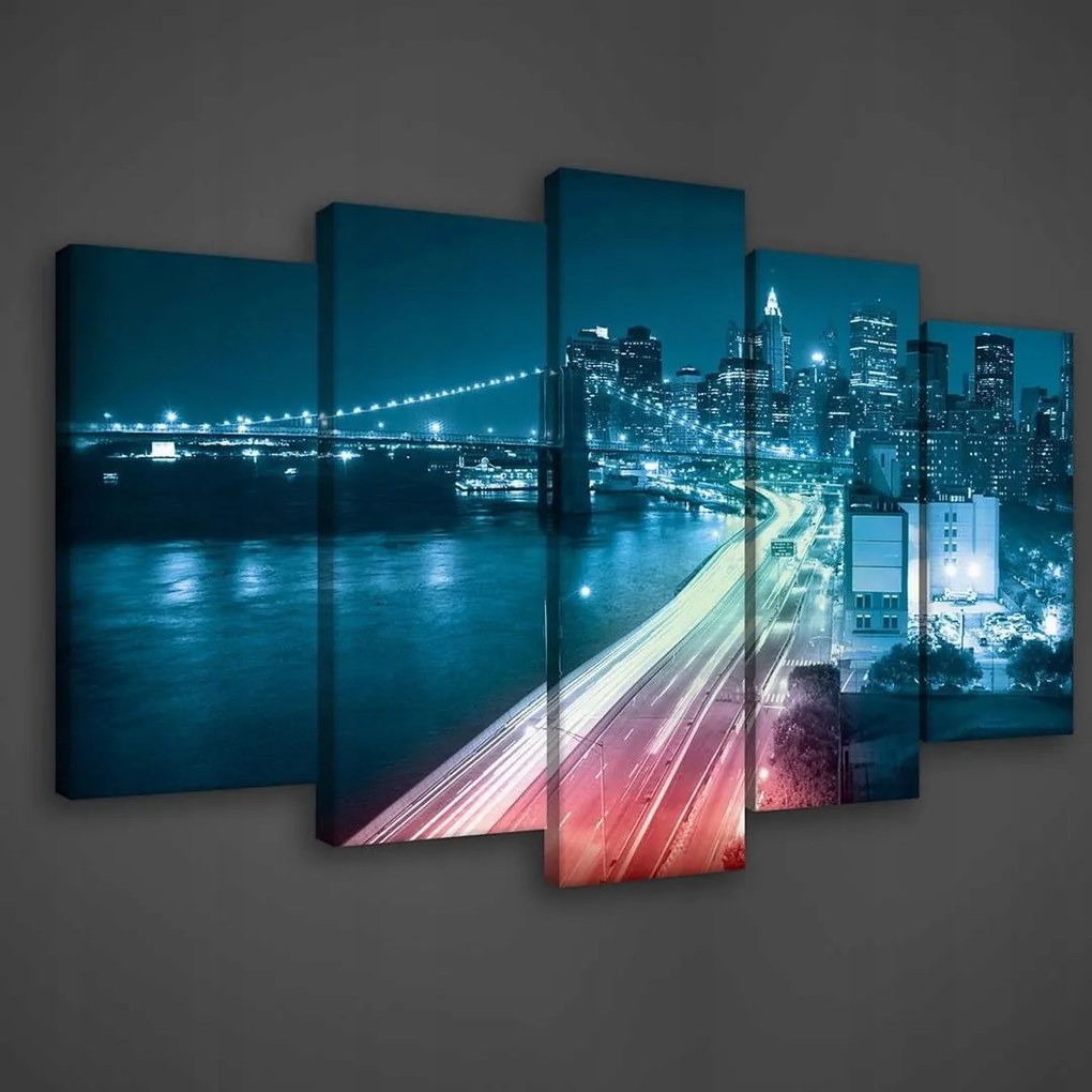Vászonkép 100x60 Éjszakai metropolisz város panoráma híd fénynyomok dinamika