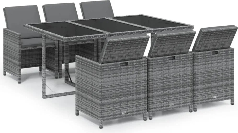 vidaXL 7 részes szürke polirattan kerti étkezőgarnitúra párnákkal