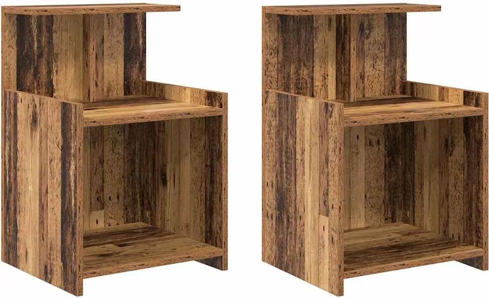 vidaXL Éjjeliszekrény 2 pcs Öreg fa 40 x 35 x 60 cm Faanyag