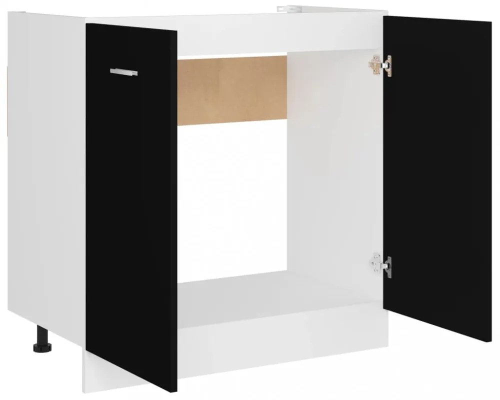 fekete szerelt fa mosogató alsószekrény 80 x 46 x 81,5 cm