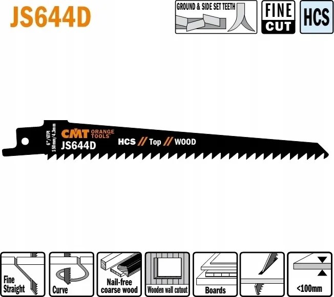 Cmt JS644D-5 szablyafűrész L 150 I 130 H 19 K 1,25 Ts 4,3