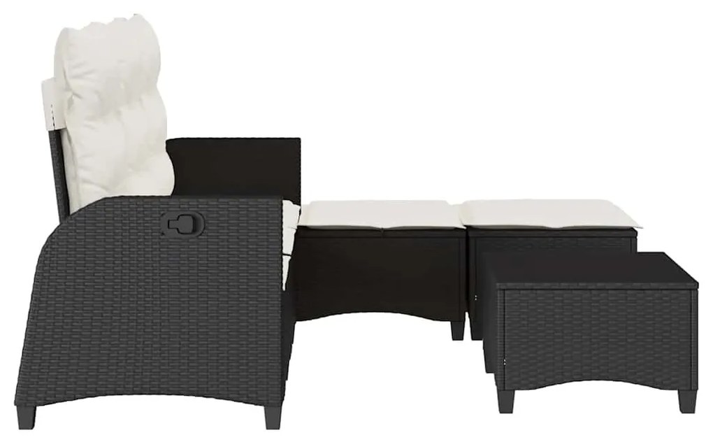 3 részes fekete polyrattan kerti ülőgarnitúra párnával L-alakú