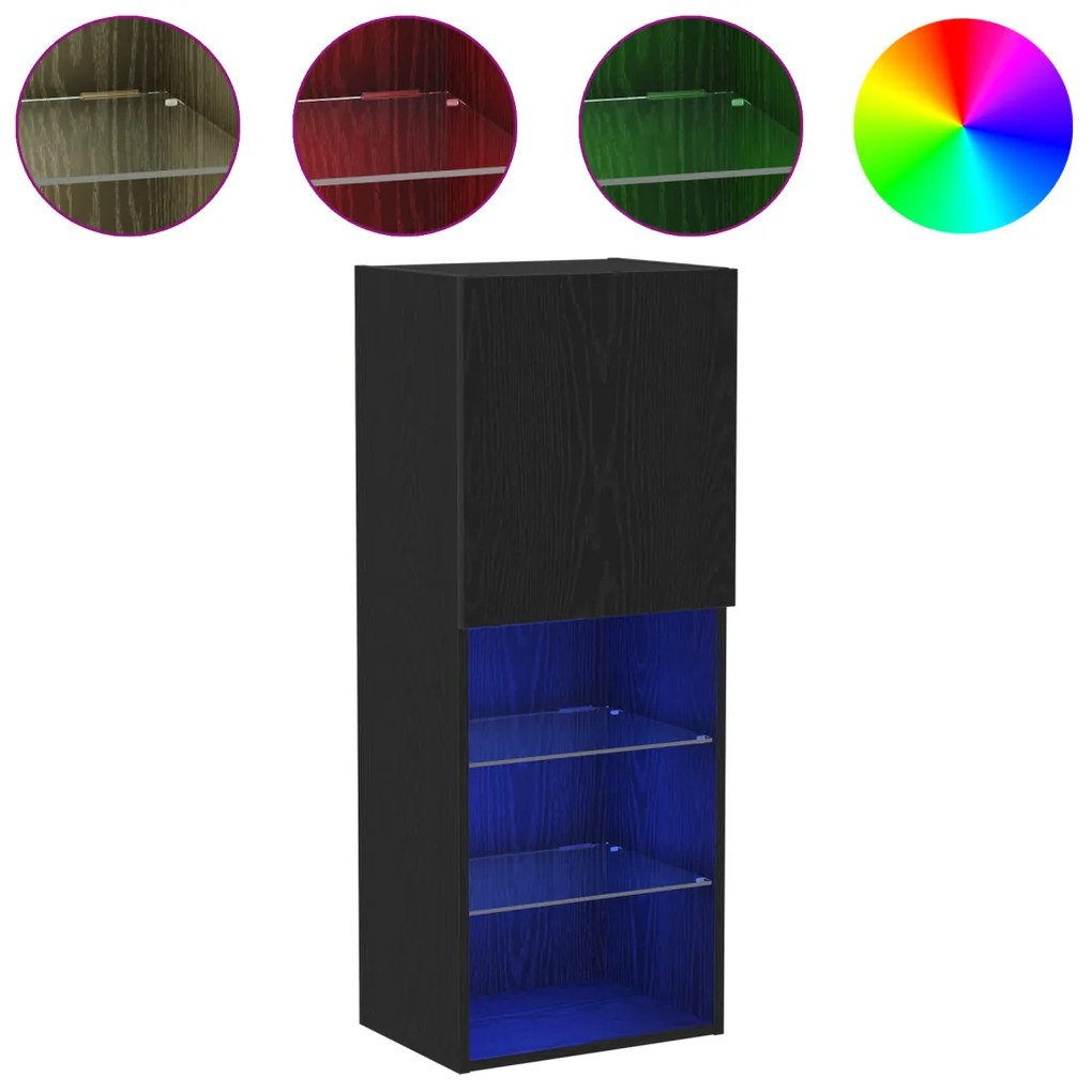 LED világítással ellátott TV szekrény fekete tölgy 40,5x30x102 cm