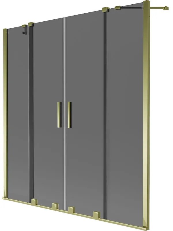 Mexen Velar Duo, 2 szárnyas eltolható kádparaván 160 x 150 cm, 8mm szürke üveg, arany fényes profil, 896-160-000-42-50