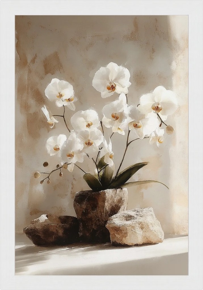 Poszter Keret Fa Dekoráció Virágok Fehér Orchidea Zen 40x60