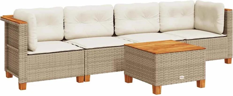 vidaXL 5 részes bézs polyrattan kerti ülőgarnitúra párnákkal