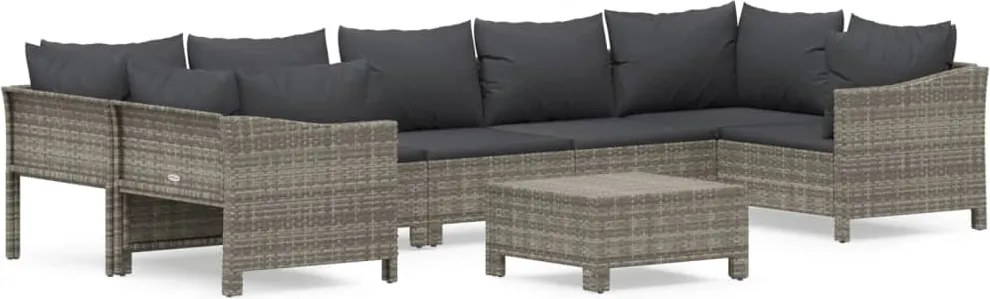 vidaXL 8 részes szürke polyrattan kerti ülőgarnitúra párnákkal