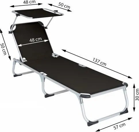 Kerti nyugágy összecsukható napellenzős fekete 187 cm