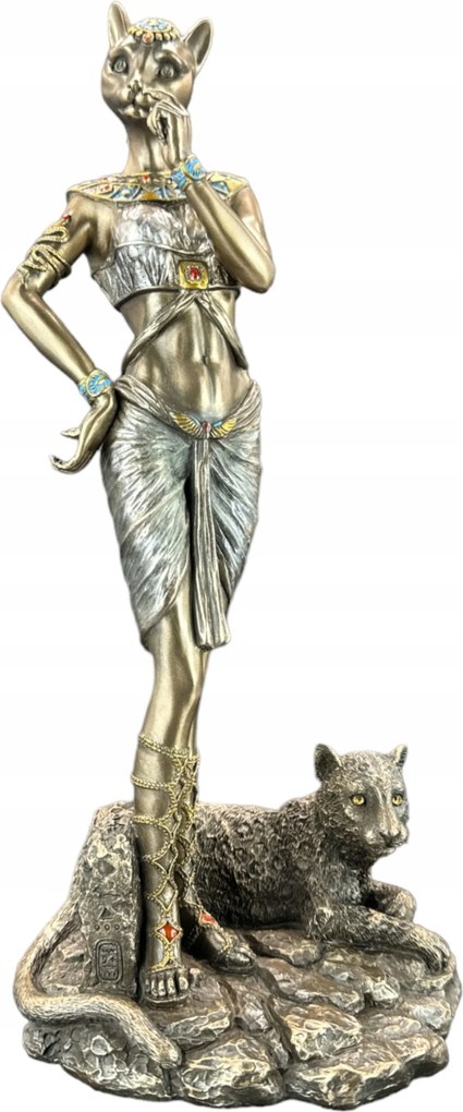 Szobor figura Egyiptomi Istennő Bastet szobor Veronese Párduccal WU76880A4