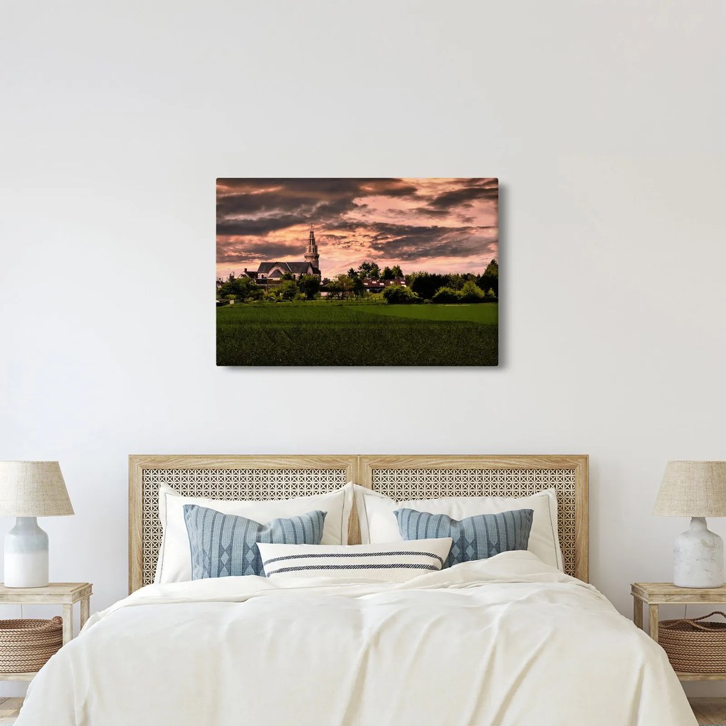 Tájkép templommal (90x60 cm)