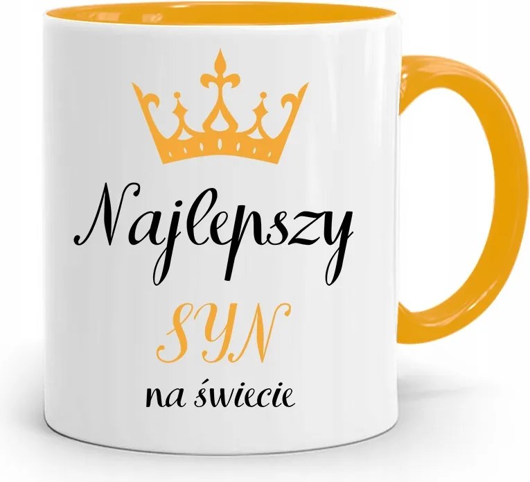 Sárga Bögre Ajándék Fiának A Világ Legjobb Fia fényképes nyomtatással