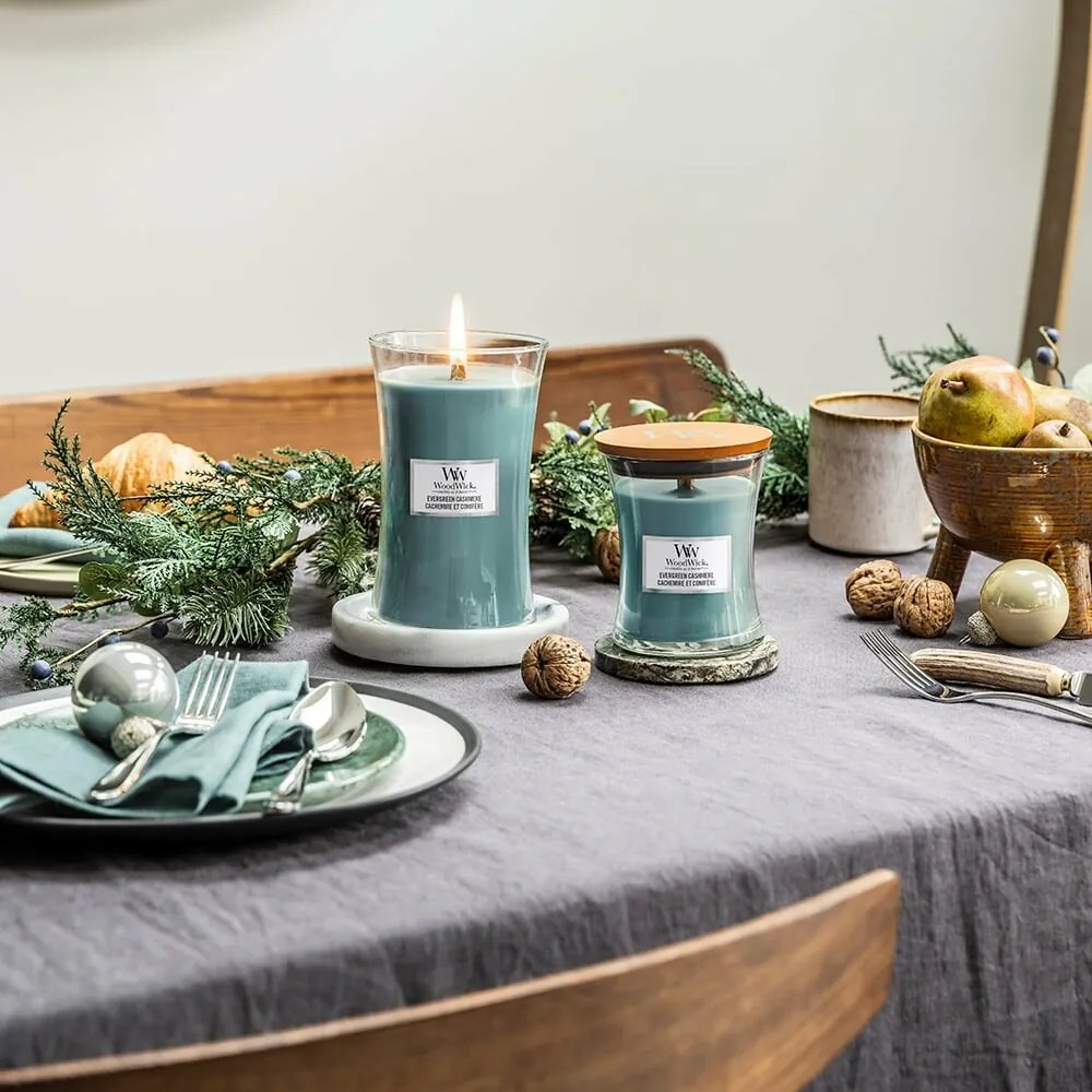WoodWick Illatos gyertya nagy váza Evergreen Cashmere, 609 g