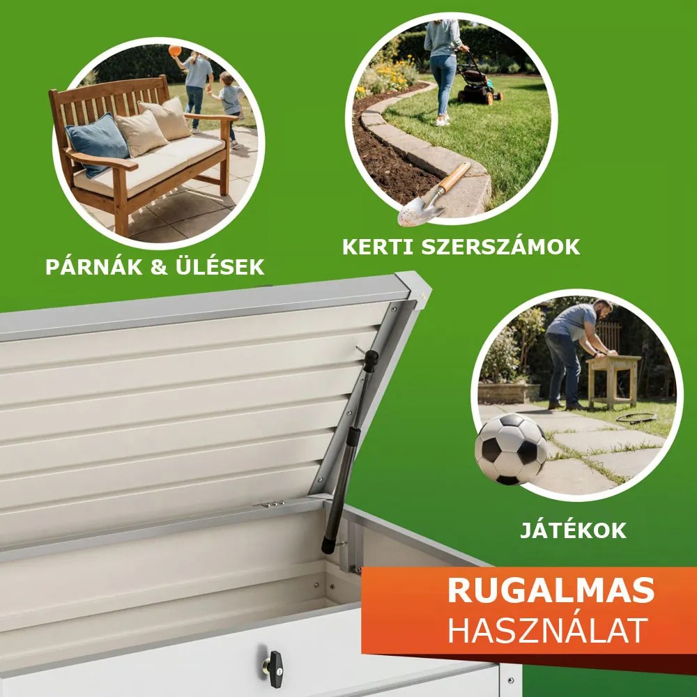 METALBOX fém tárolódoboz, 385L, 120×62×63cm, szürke Gardebruk