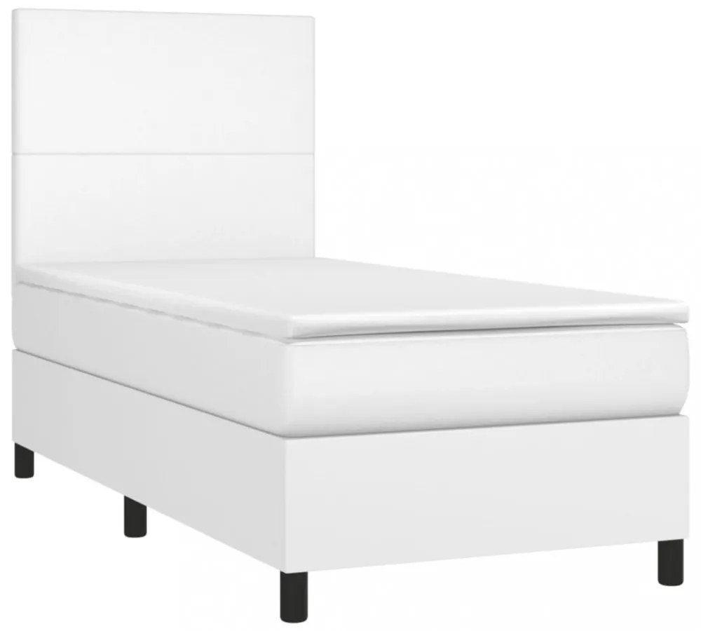 fehér műbőr rugós ágy matraccal és LED-del 90x190 cm