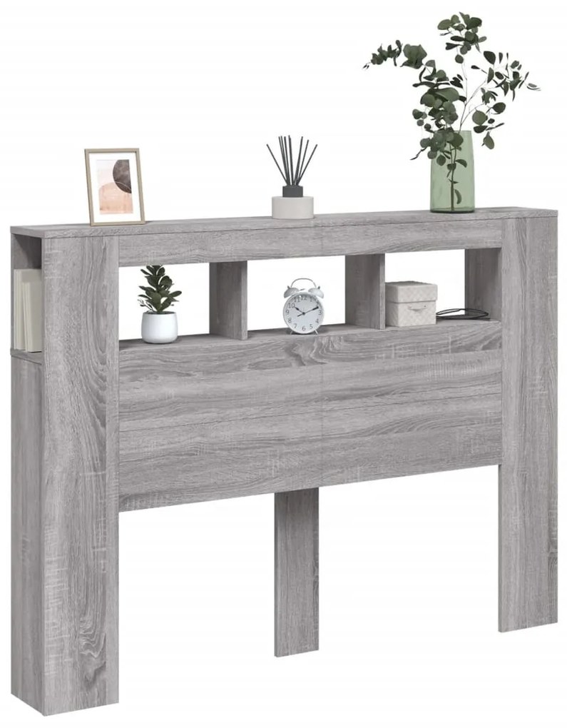 szürke sonoma szerelt fa LED-es fejtámla 140x18,5x103,5 cm