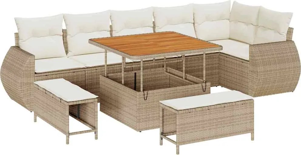 vidaXL Kerti Kanapé Szett 9 pcs Bézs polirattan