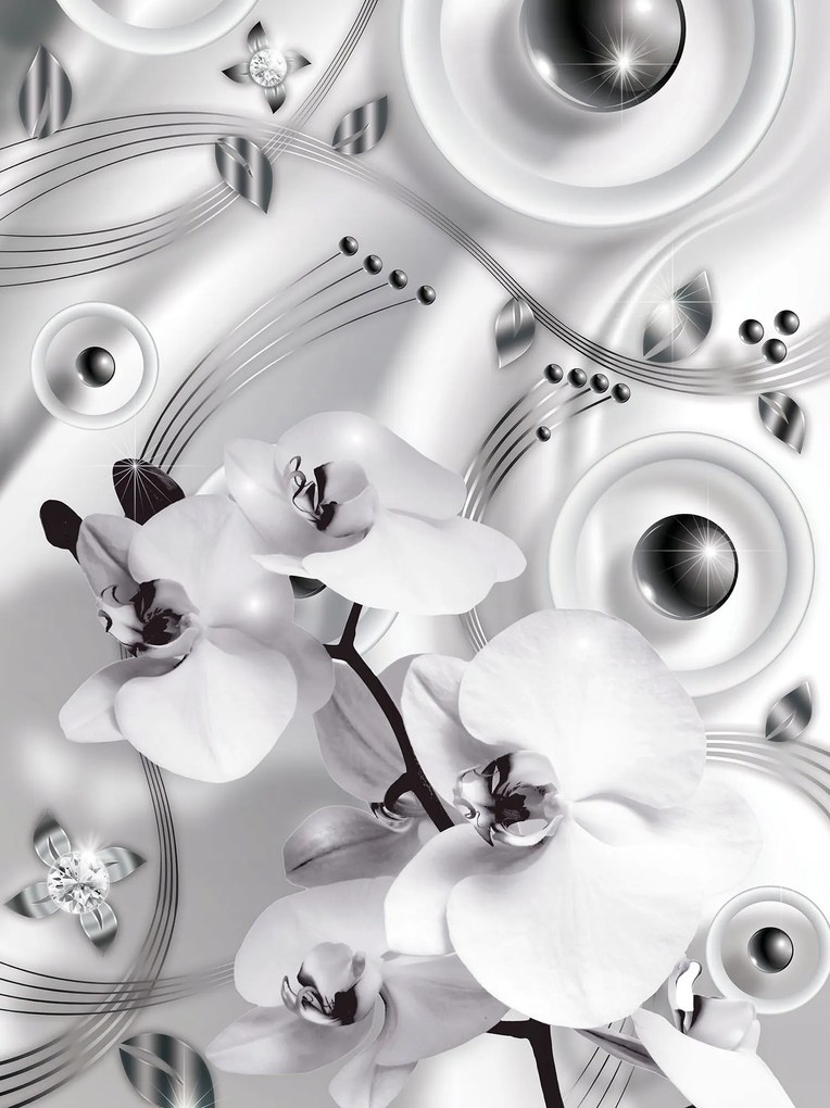 Fotótapéta Orchideák fém gömbök absztrakt monokróm vinil 184x254 +ragasztó