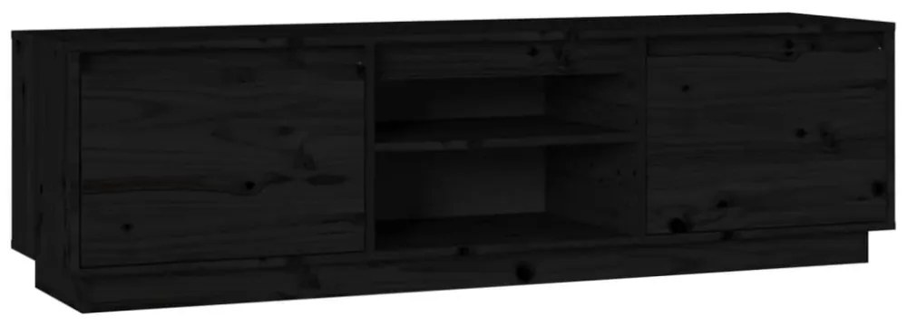 fekete tömör fenyőfa TV-szekrény 140 x 35 x 40 cm