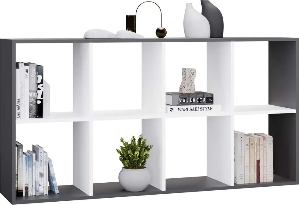 Malax 2x4 polc, 147x75x30 cm, antracit-fehér