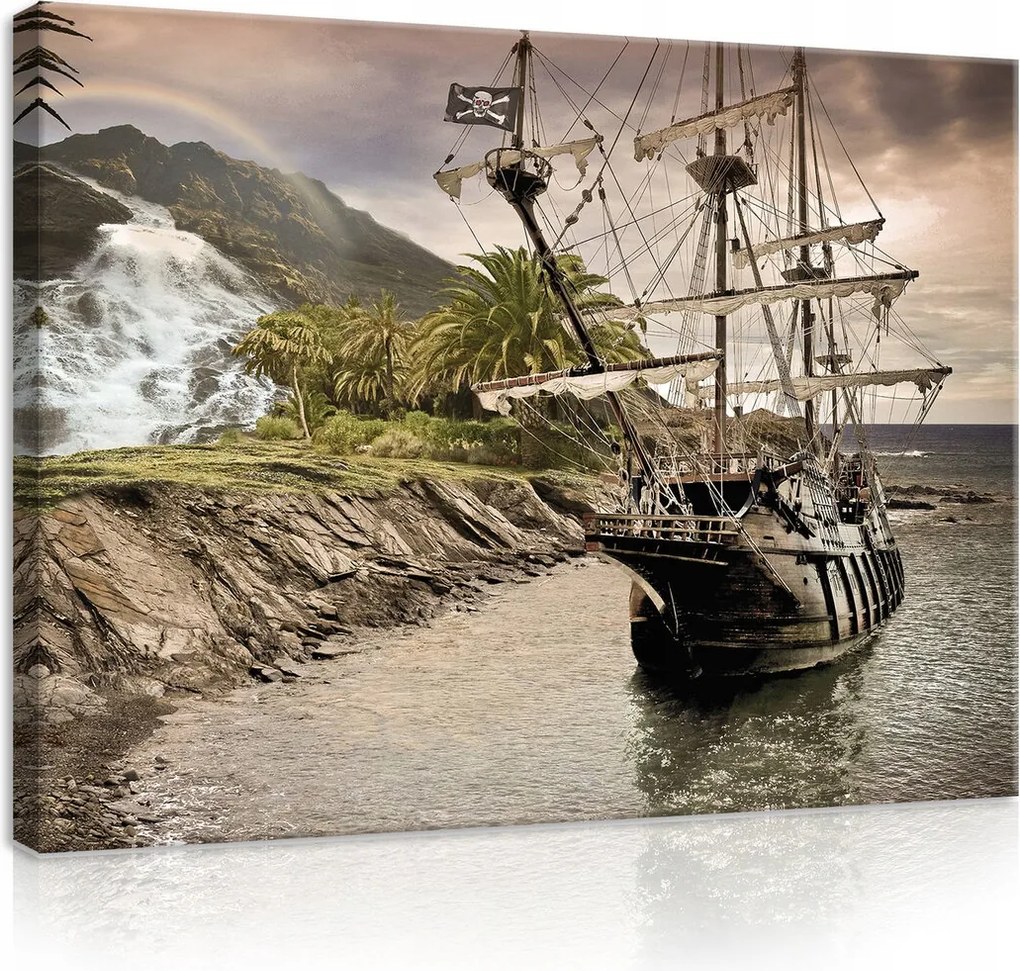 Vászonkép 80x60 Kalózhajó sziget kincs kaland tenger óceán utazás fantázia