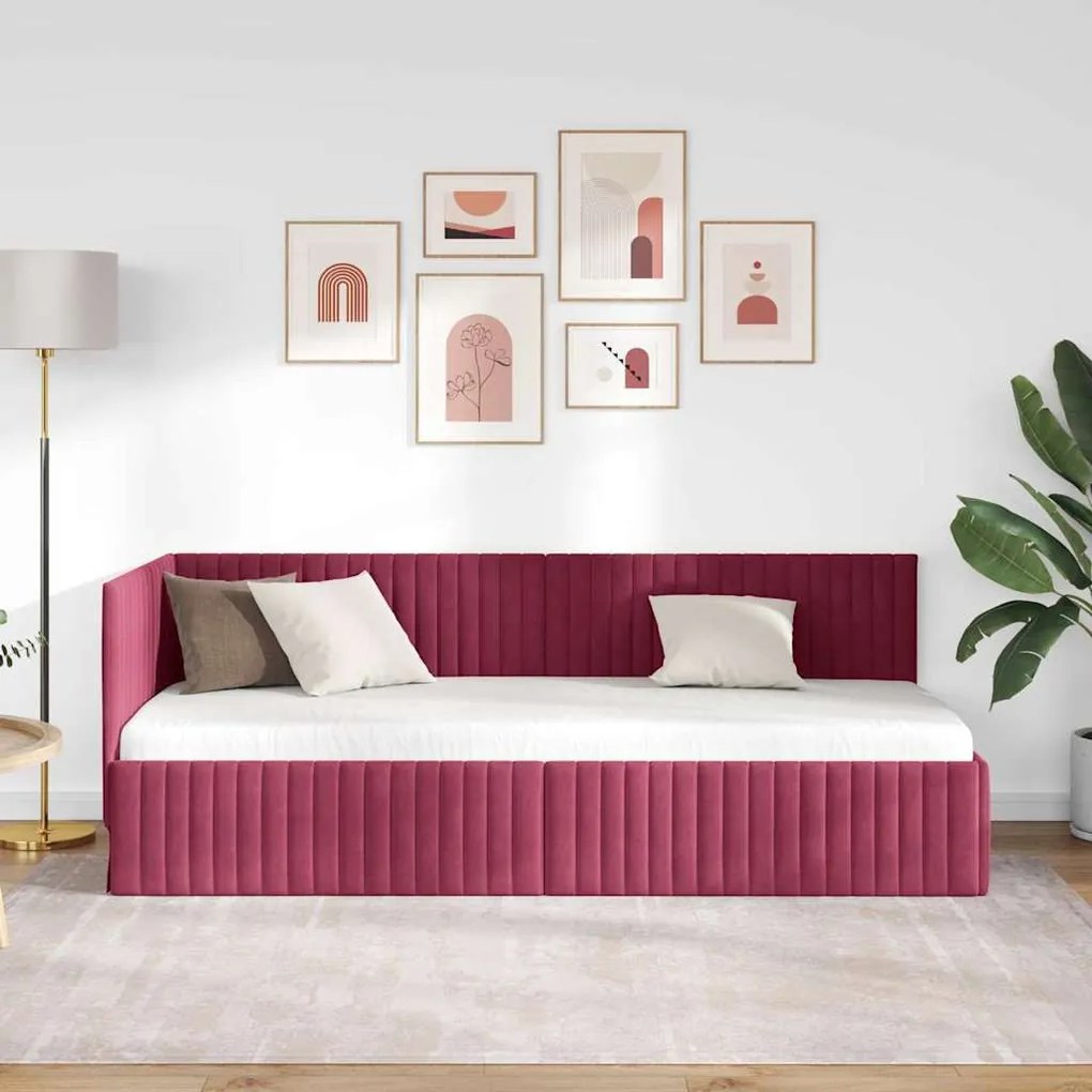 Sarokágy keret fejtámlával bordó 80 x 200 cm Bársony
