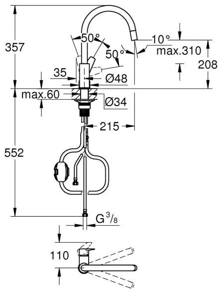 GROHE 30550000 - START EDGE konyhai csaptelep 357 mm fényes króm