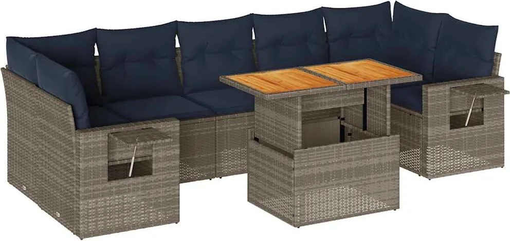 vidaXL 8 részes szürke polyrattan kerti ülőgarnitúra párnákkal