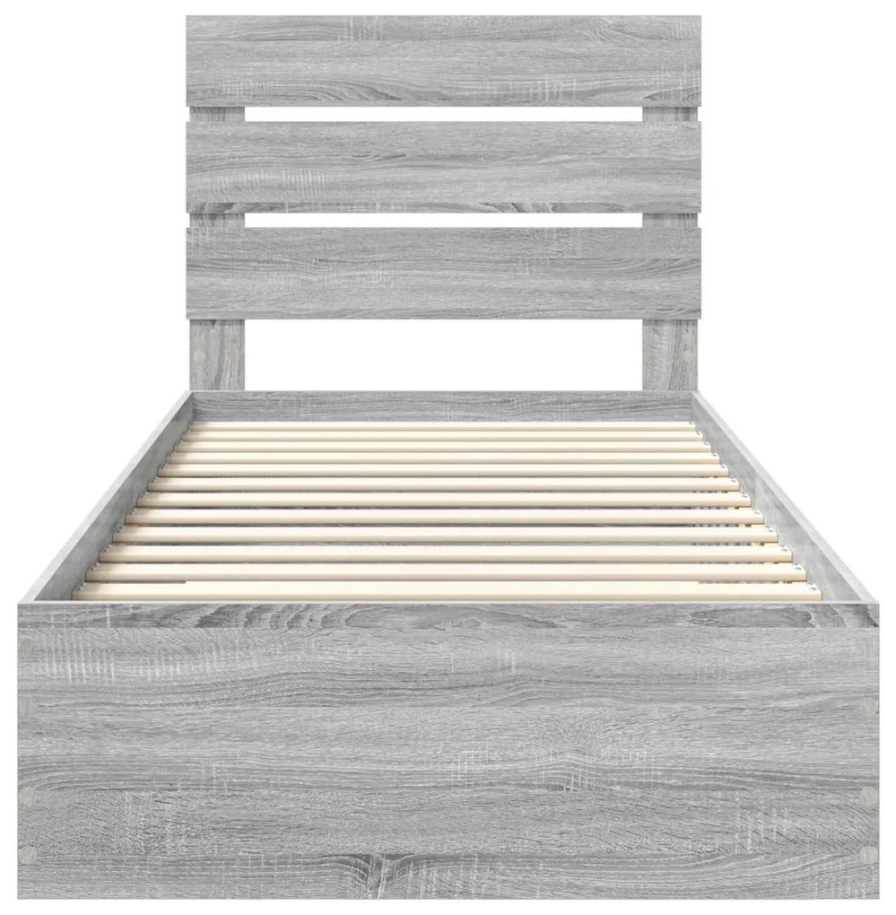 vidaXL Ágykeret fiókkal fejtámlával Szürke Sonoma 90 x 200 cm Faanyag