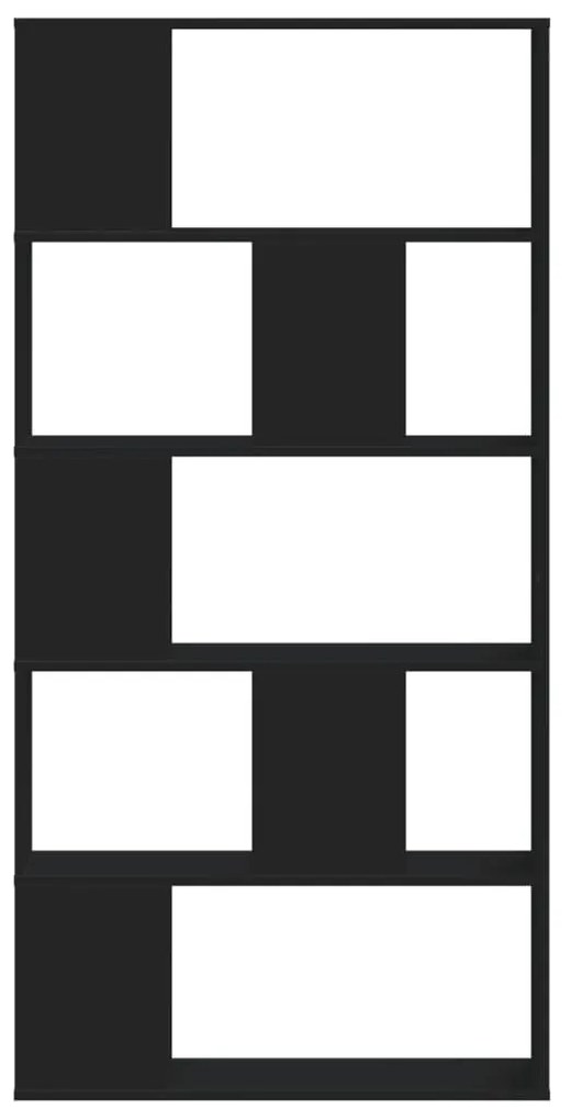 5 szintes fekete szerelt fa könyvespolc 80,5 x 23,5 x 162,5 cm