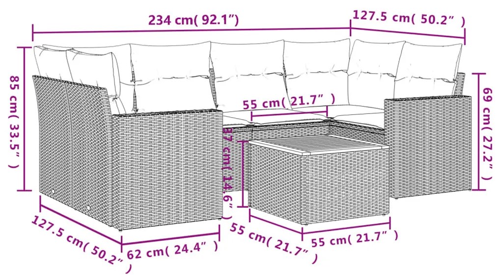 7 részes szürke polyrattan kerti ülőgarnitúra párnákkal