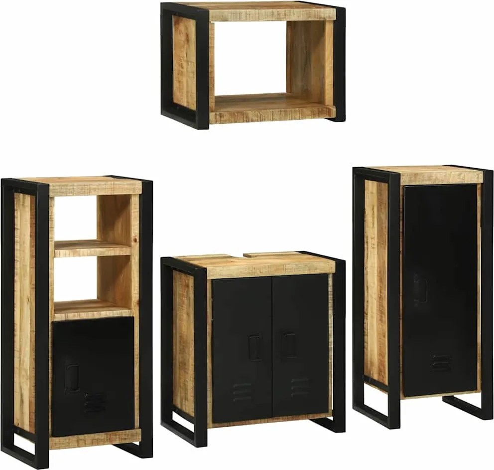 vidaXL Fürdőszoba bútor szett polcokkal 4 pcs Barna Szilárd Mangófába